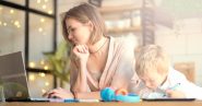 mother at computer with child