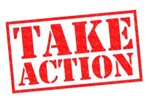 TAKE ACTION red Rubber Stamp over a white background.